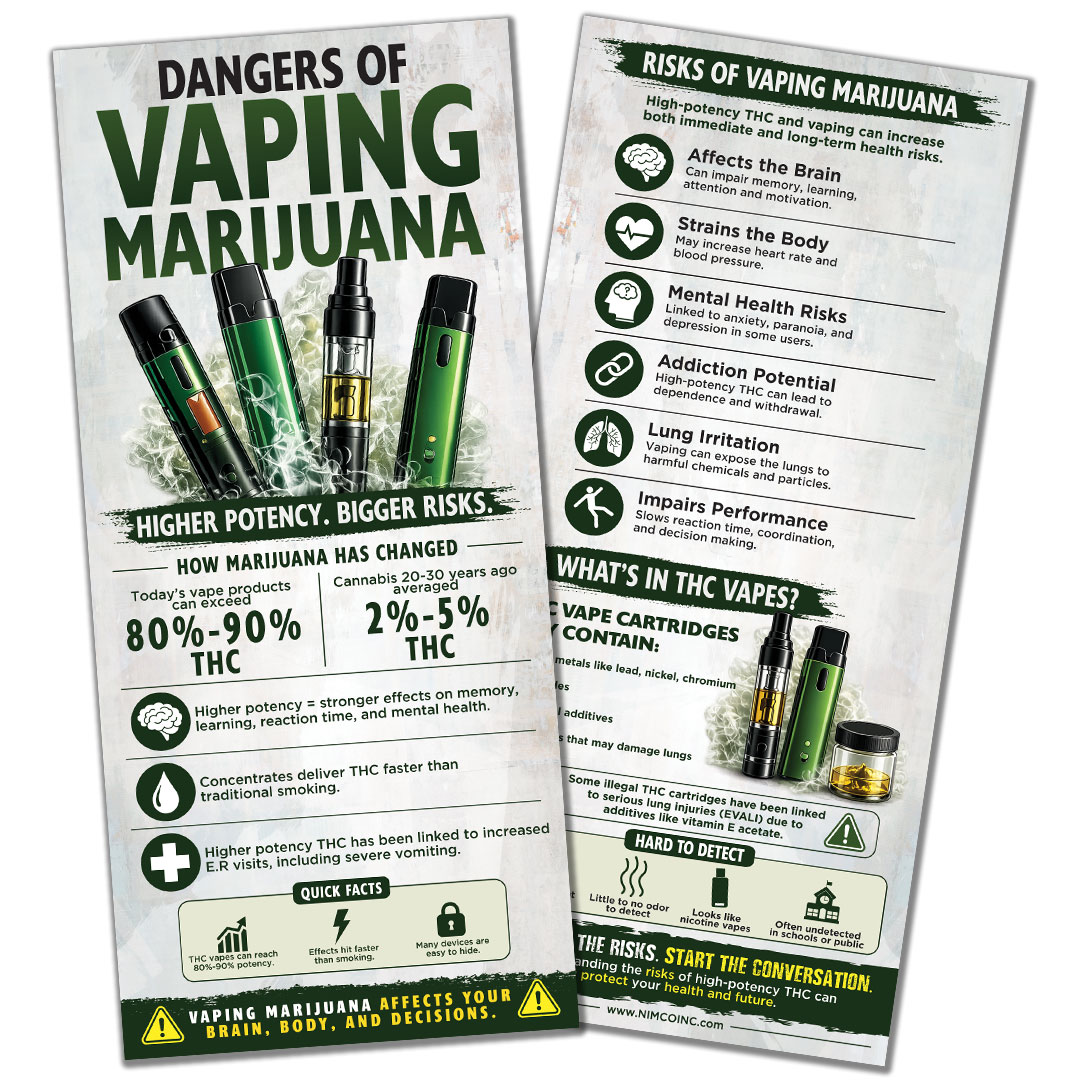 Vaping Prevention Rack Card: The Dangers of Vaping Marijuana (Pack of 100)