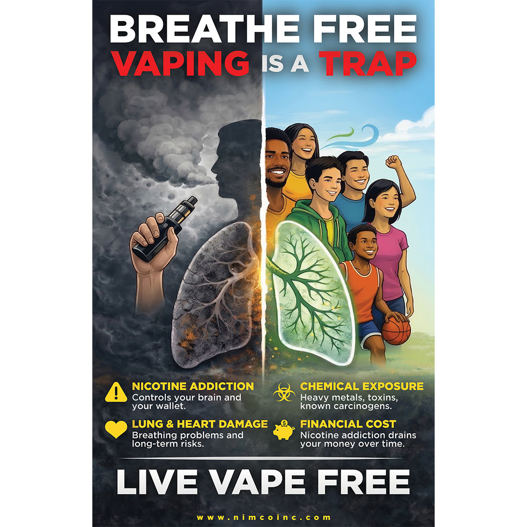 Breathe Free – Vaping Is a Trap – Vaping Prevention Poster for Schools