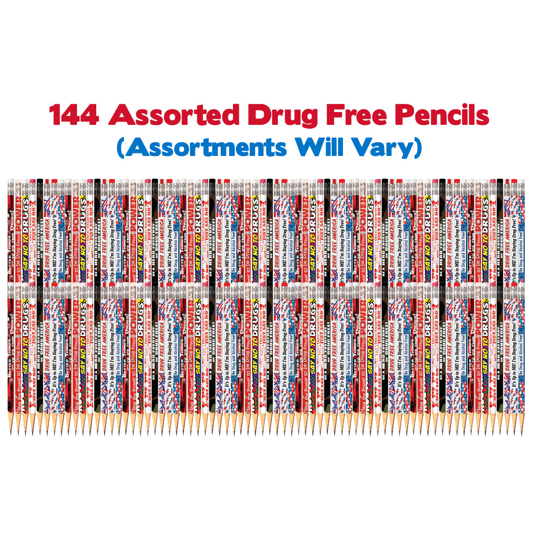 Drug Free Pencils (Assorted) – Box of 144 – Assortments Will Vary