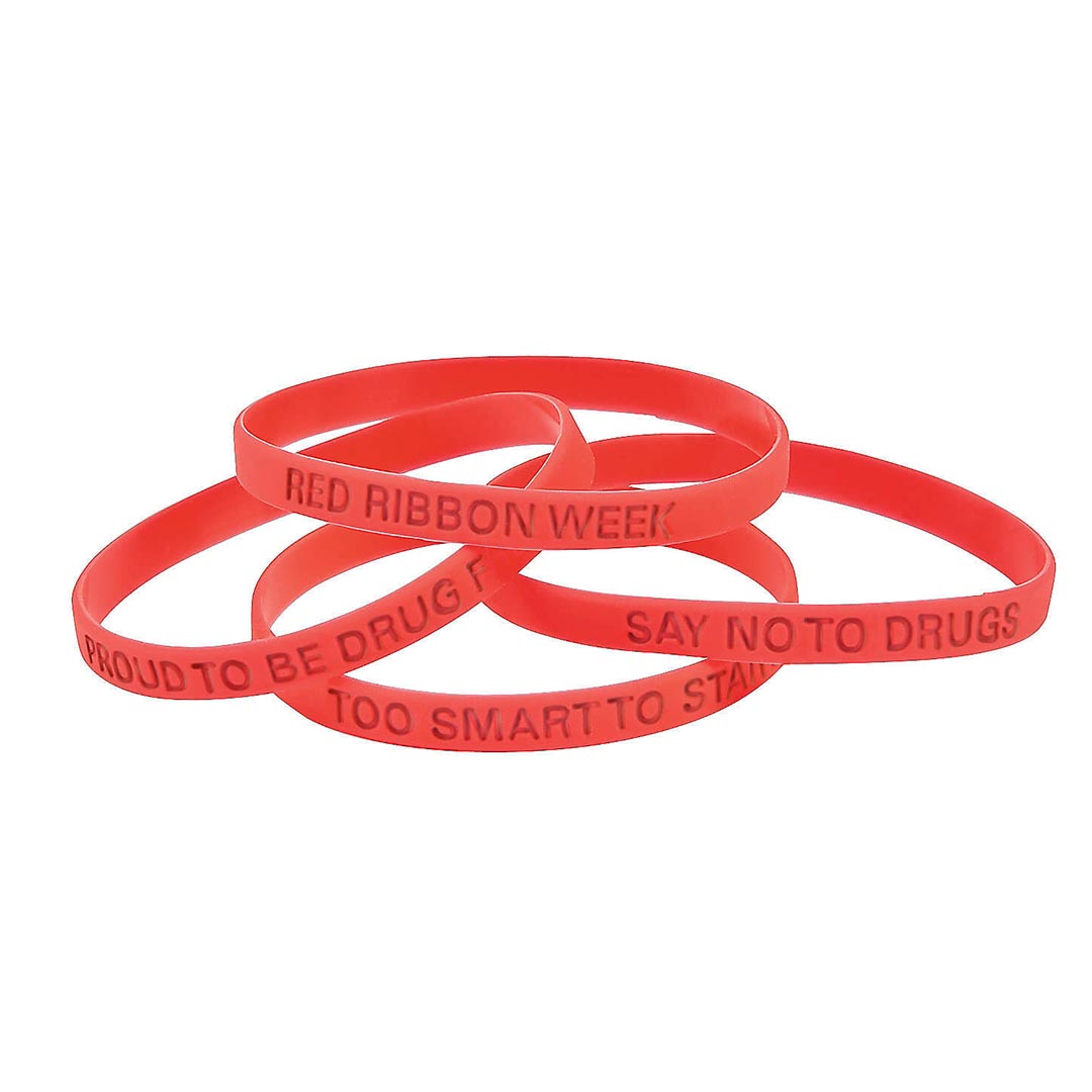 Red Ribbon Thin Silicone Bracelets - Set of 24