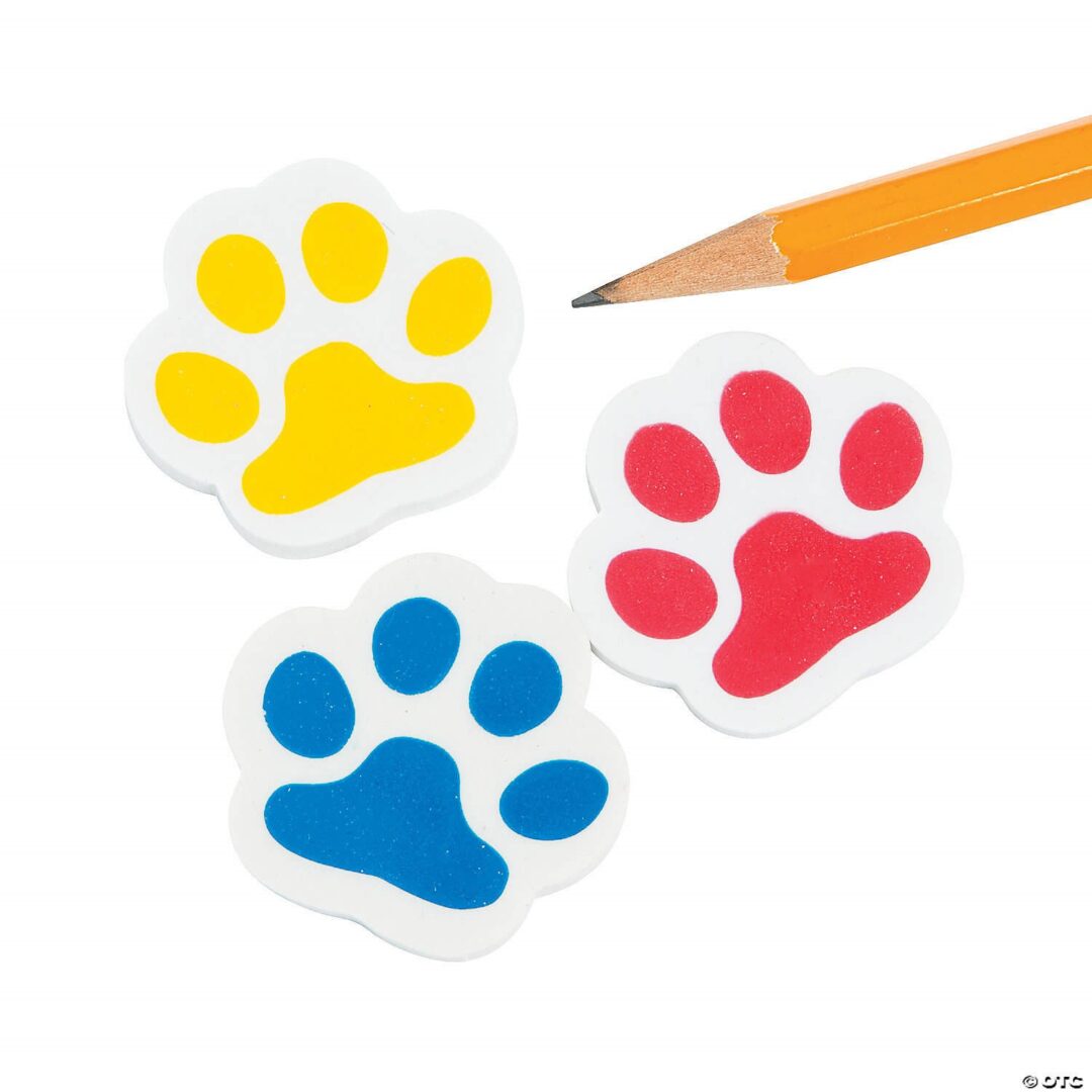 Paw Print Erasers – Set of 24
