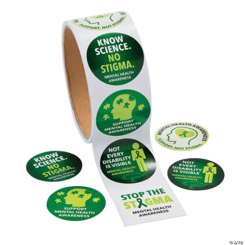 Green Mental Health Awareness Paper Sticker Roll – 100 Pc. – 1 1/2″