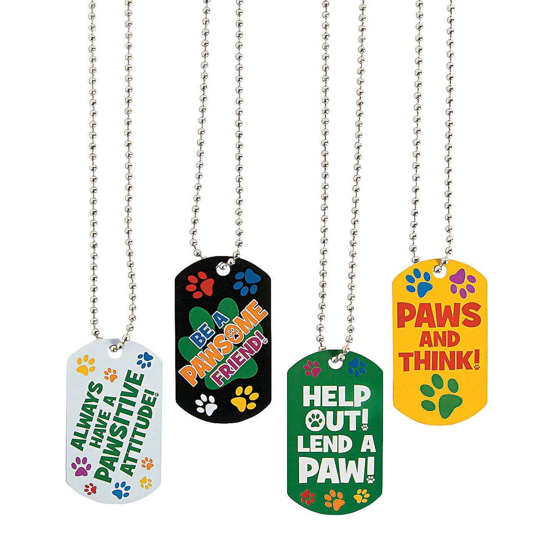 Pawsitive Character Dog Tag Chain Necklaces - Set of 12
