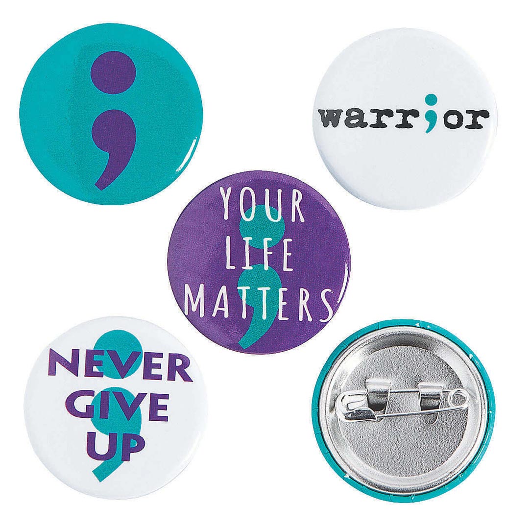 Mental Health Awareness Semicolon Mini Buttons – Set of 48