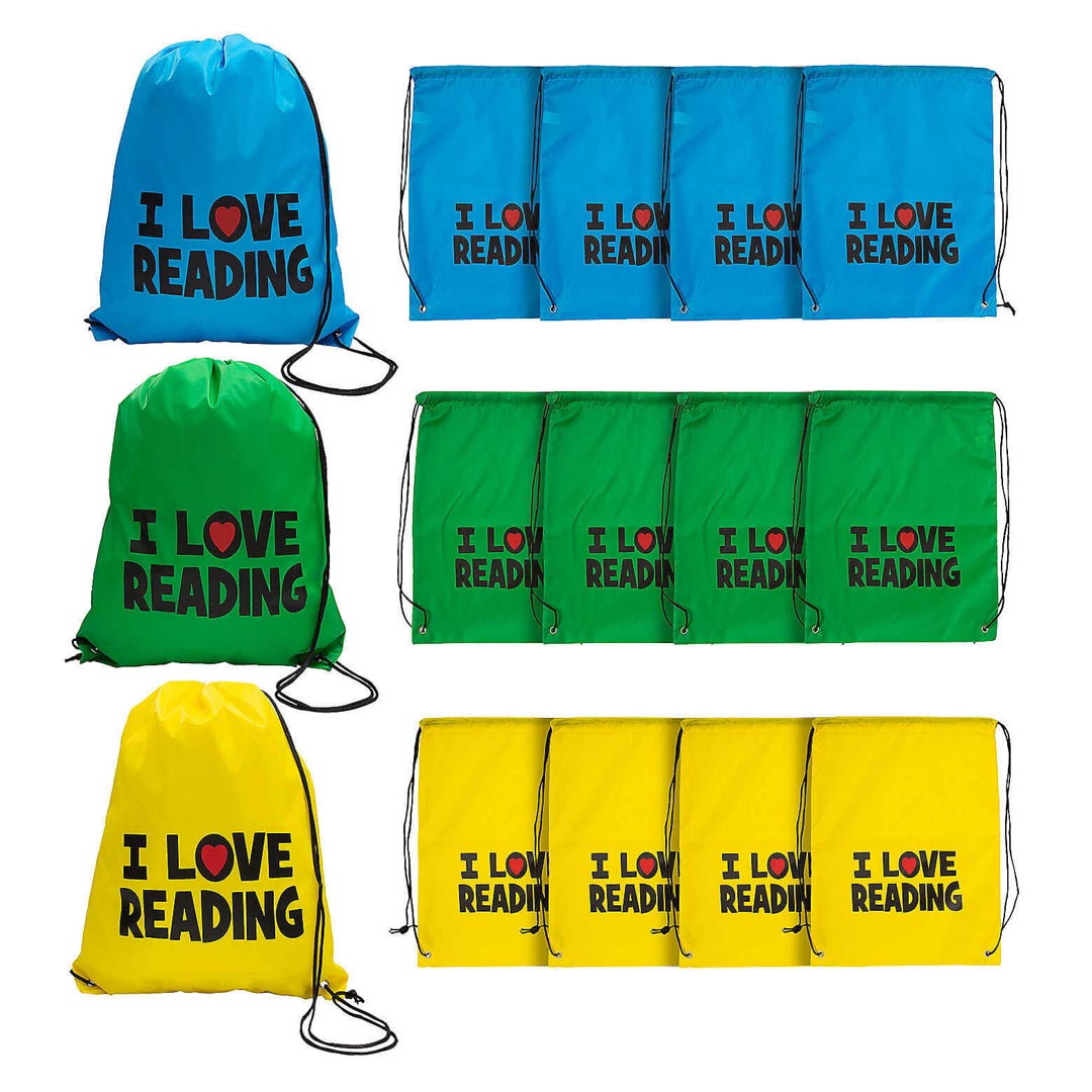 Drawstring Backpack: I Love Reading – Set of 12