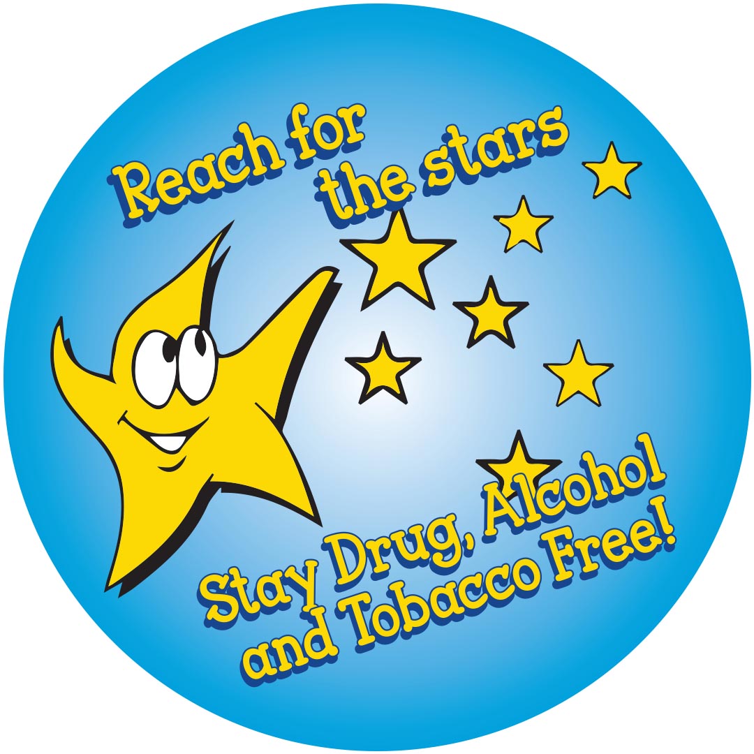 Reach For The Stars Stay Drug, Alcohol and Tobacco Free! Stickers – Rolls of 100
