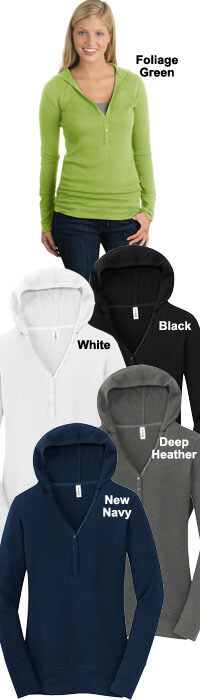Juniors Long Sleeve Thermal Henley Hoodie - Embroidered - Customizable