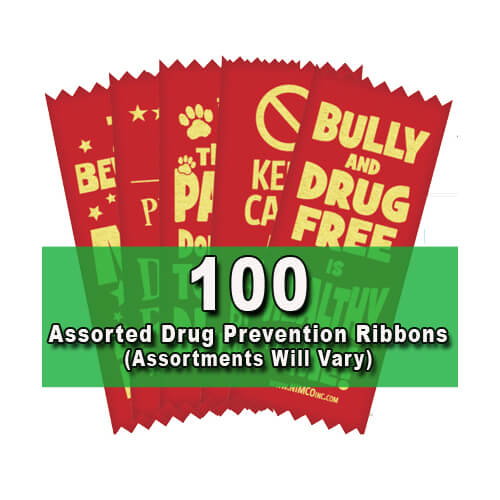 100 Assorted Drug Prevention Ribbons (Self-Stick) - Assortments Will Vary