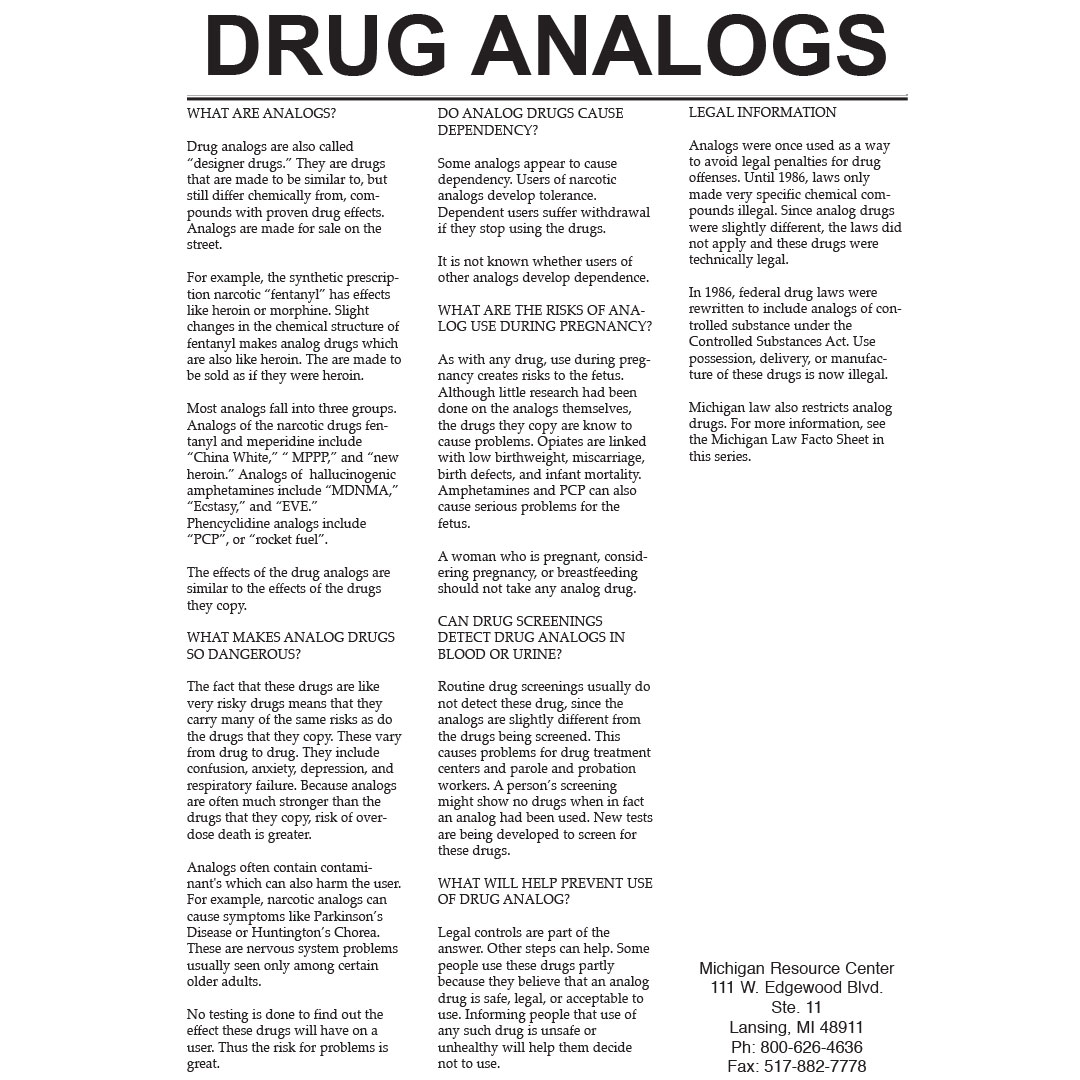 Drug Analogs – Drug Fact Sheets (Sold in Sets of 50)