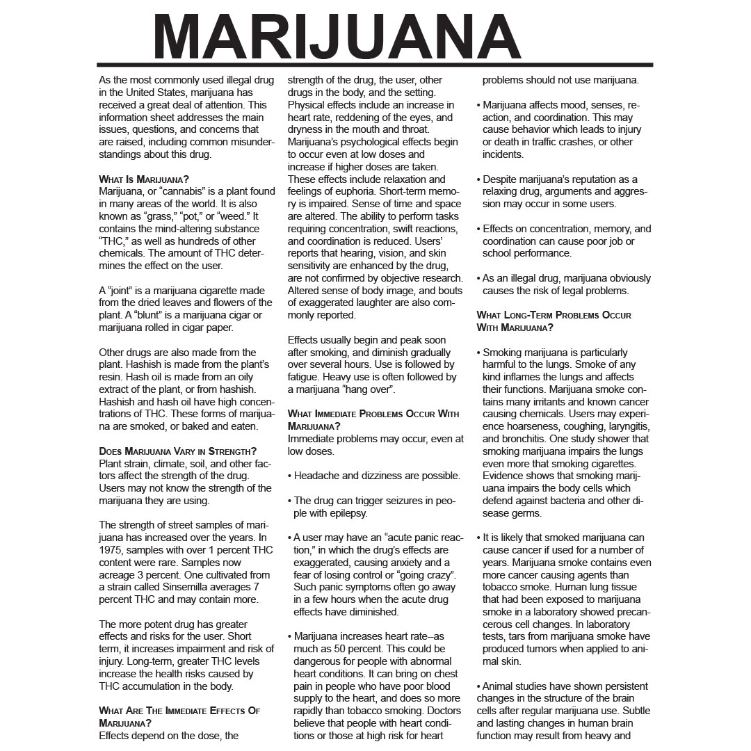 Marijuana – Drug Fact Sheets (Sold in Sets of 50)