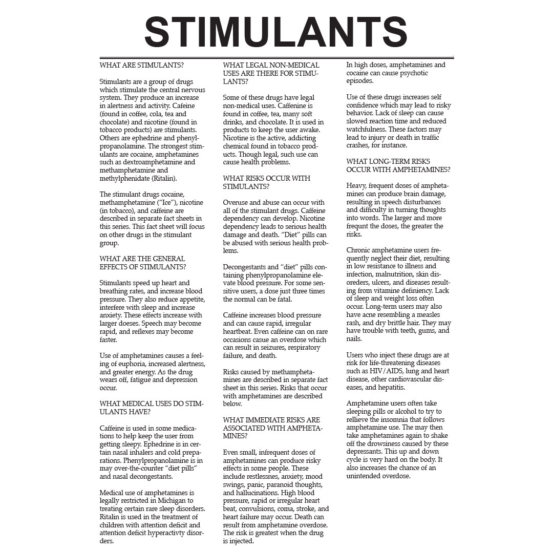 Stimulants – Drug Fact Sheets (Sold in Sets of 50)