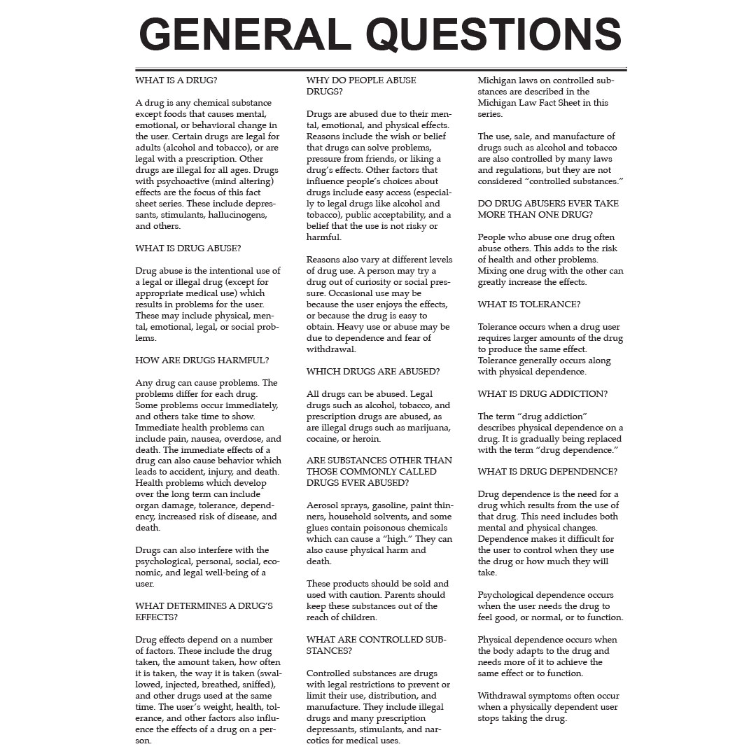 General Questions About Drugs – Drug Fact Sheets (Sold in Sets of 50)