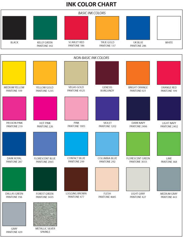 Russell T Shirt Color Chart