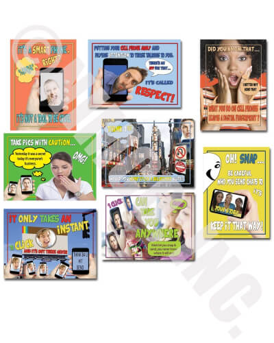 Pic & Click with Caution - Set of 8 Posters - Laminated 3