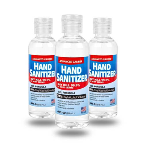 4 oz Advanced Caliber GEL Hand Sanitizer Bottle 70% Alcohol USA Made - Customizable