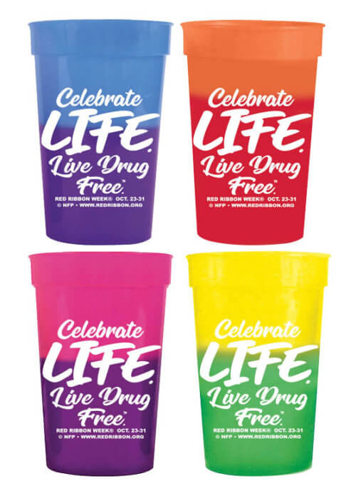 Celebrate Life. Live Drug Free. Red Ribbon Week Color Changing Cups