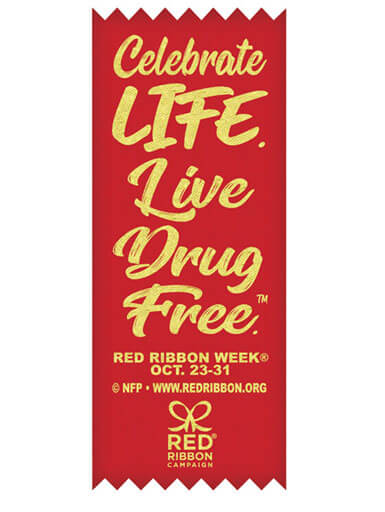 Celebrate Life. Live Drug Free. Red Ribbon Week Self-Stick Ribbons