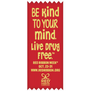 |Celebrate Life. Live Drug Free. Red Ribbon Week Self-Stick Ribbons