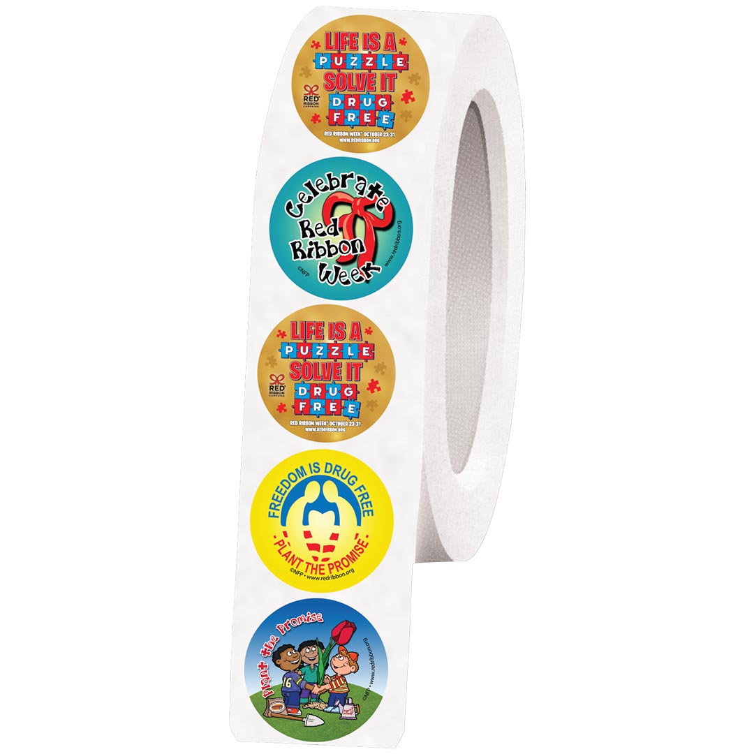 Red Ribbon Week Sticker Assorted Roll