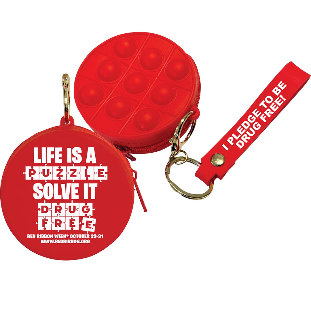 Red Ribbon Week Bubble Pop Zippered Pouch with Armband