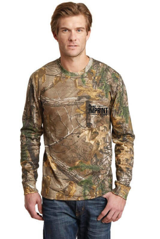 Russell Outdoors Realtree Explorer 100% Cotton Long Sleeve T-Shirt with  Pocket - Adult - Screenprinted - Customizable
