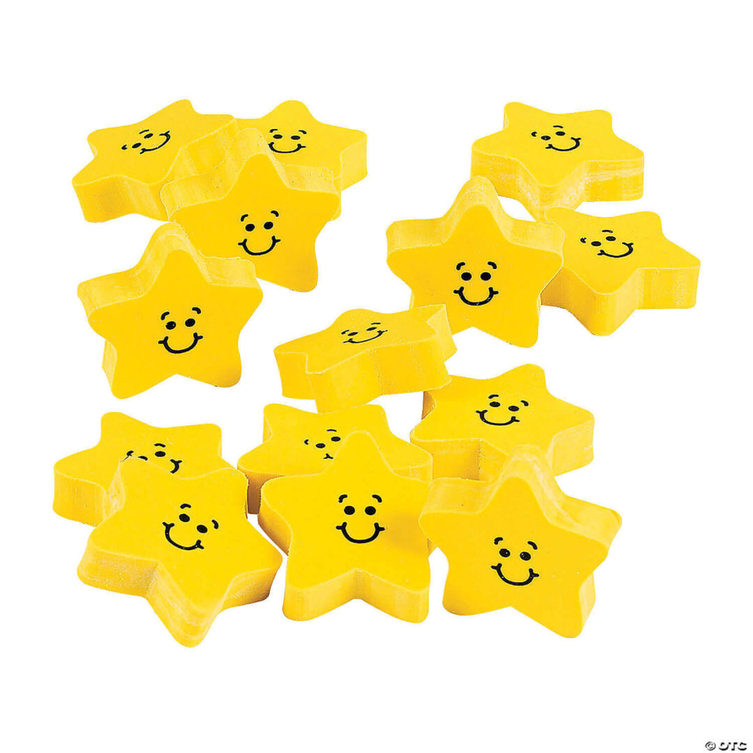 Erasers: Smiley Face Star Erasers – Set of 24