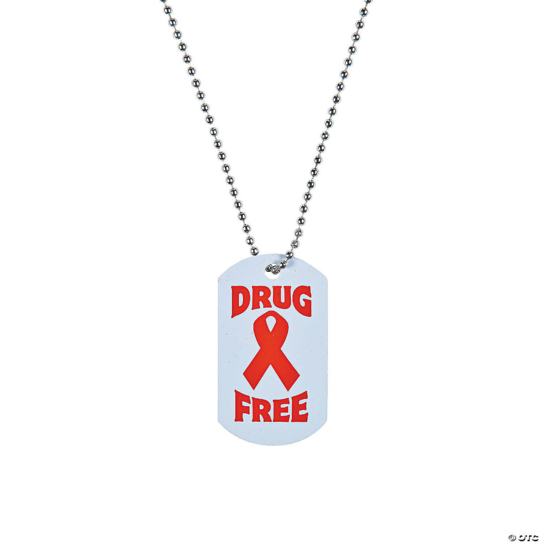 Red Ribbon Week Dog Tag Necklaces – Set of 12