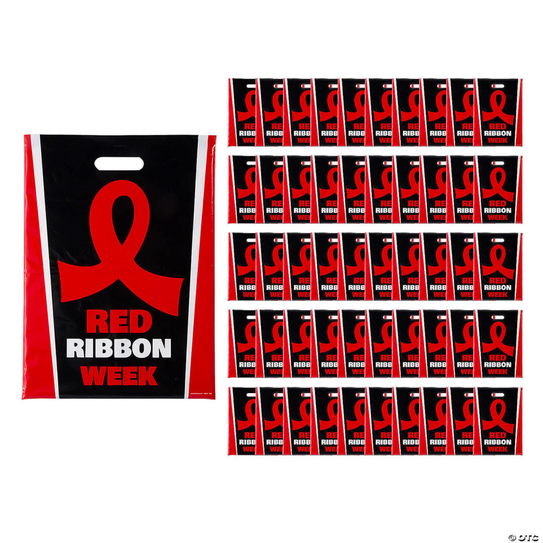 Bags: Large Red Ribbon Week Plastic Goody Bags – Set of 50