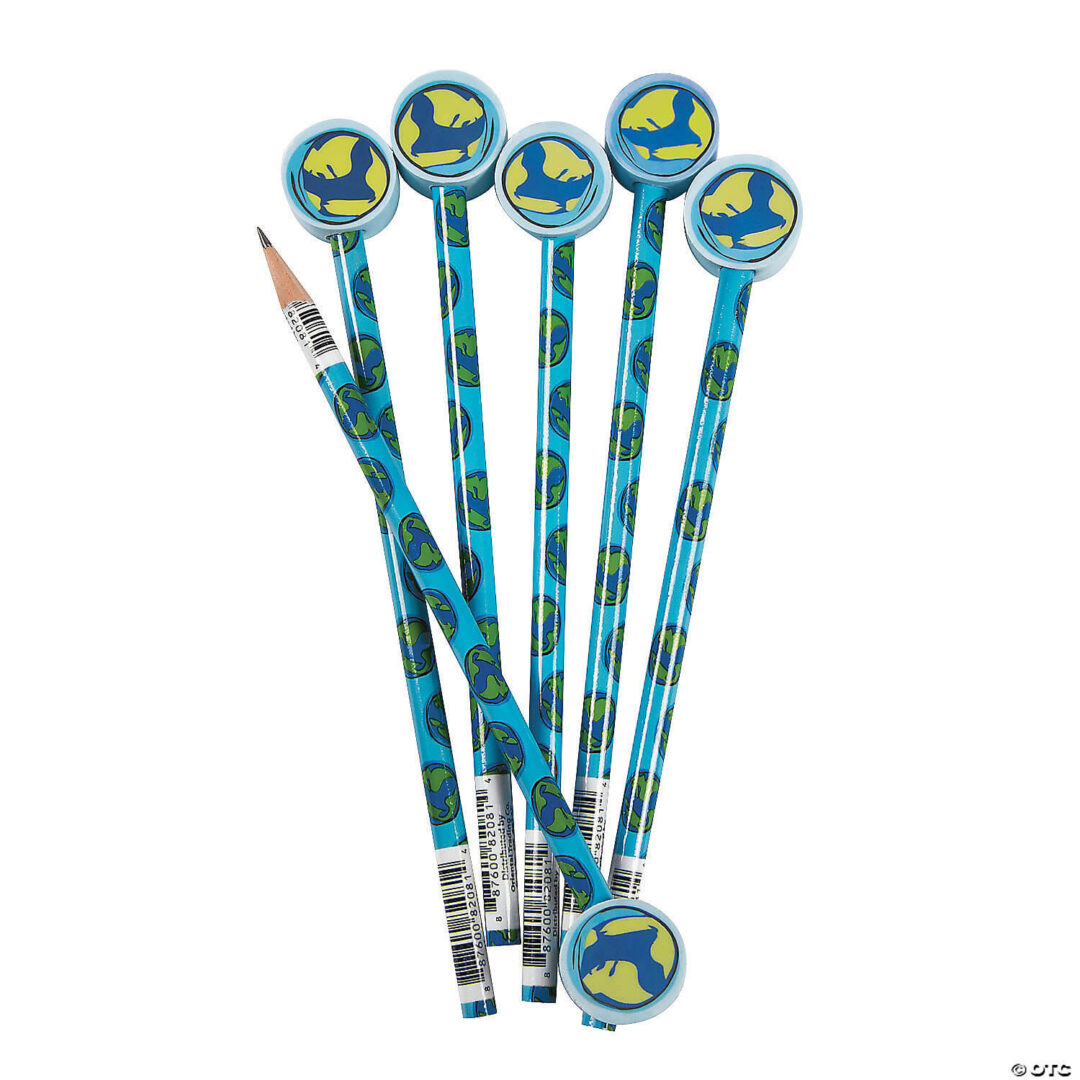 Earth Pencils with Globe Pencil Top Erasers – Set of 12