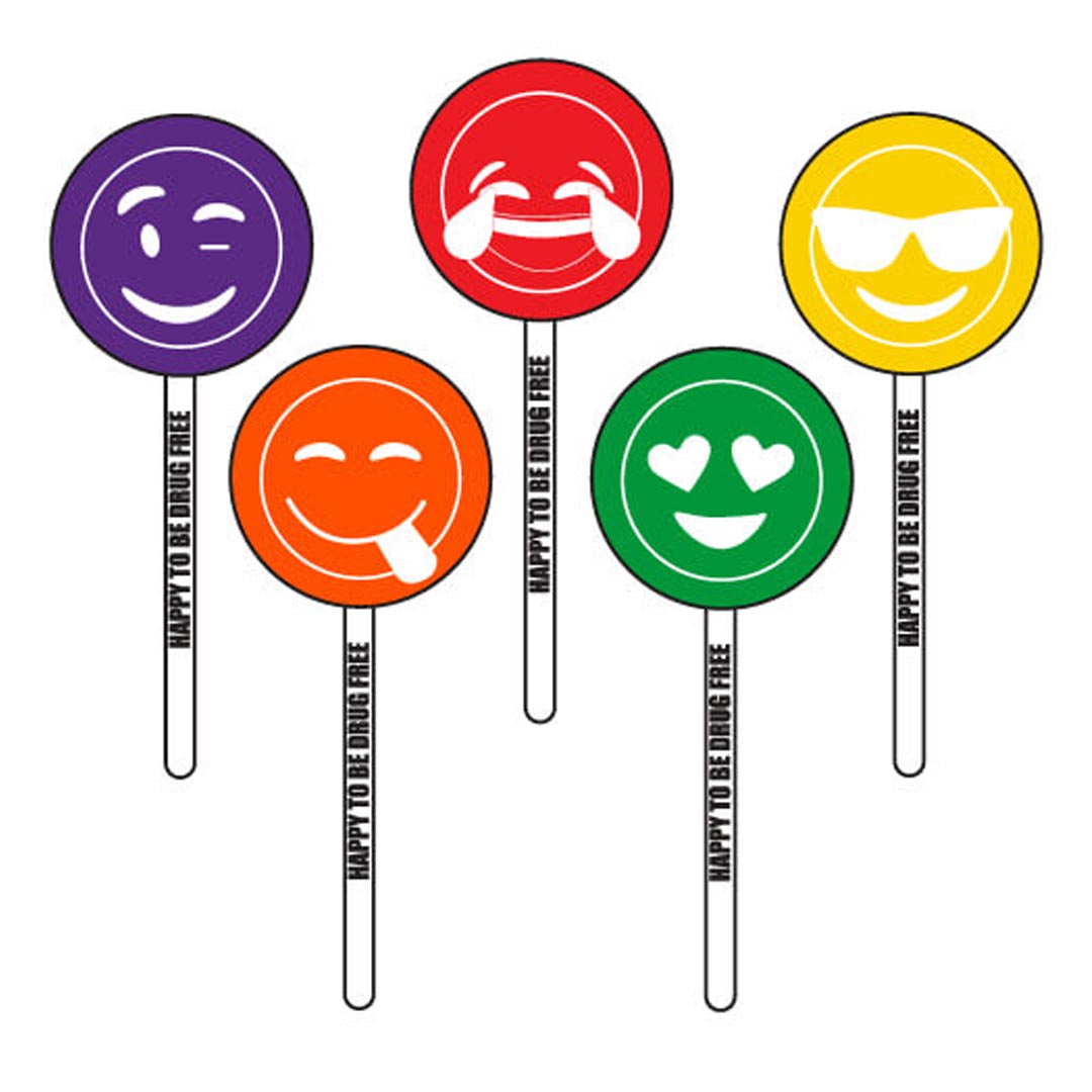 Happy To Be Drug Free Assorted Emoji Suckers (250 per bag)