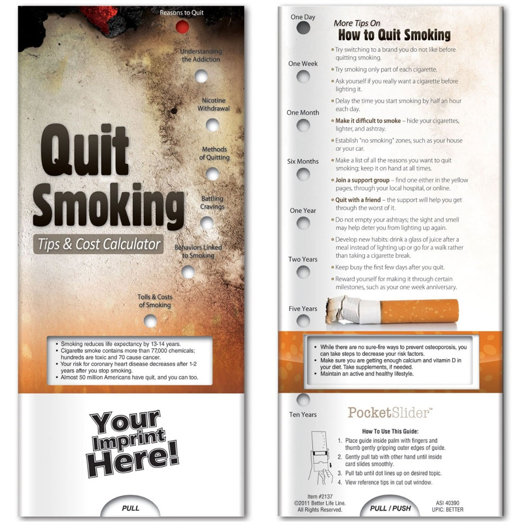 Stop Smoking – Quitting Tips & Cost Calculator Pocket Sliders – Customizable