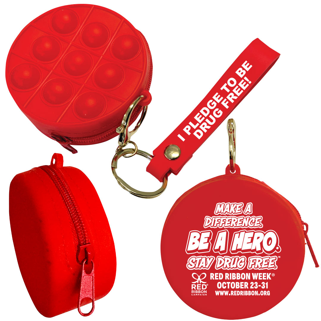 Red Ribbon Week Bubble Pop Zippered Pouch with Armband