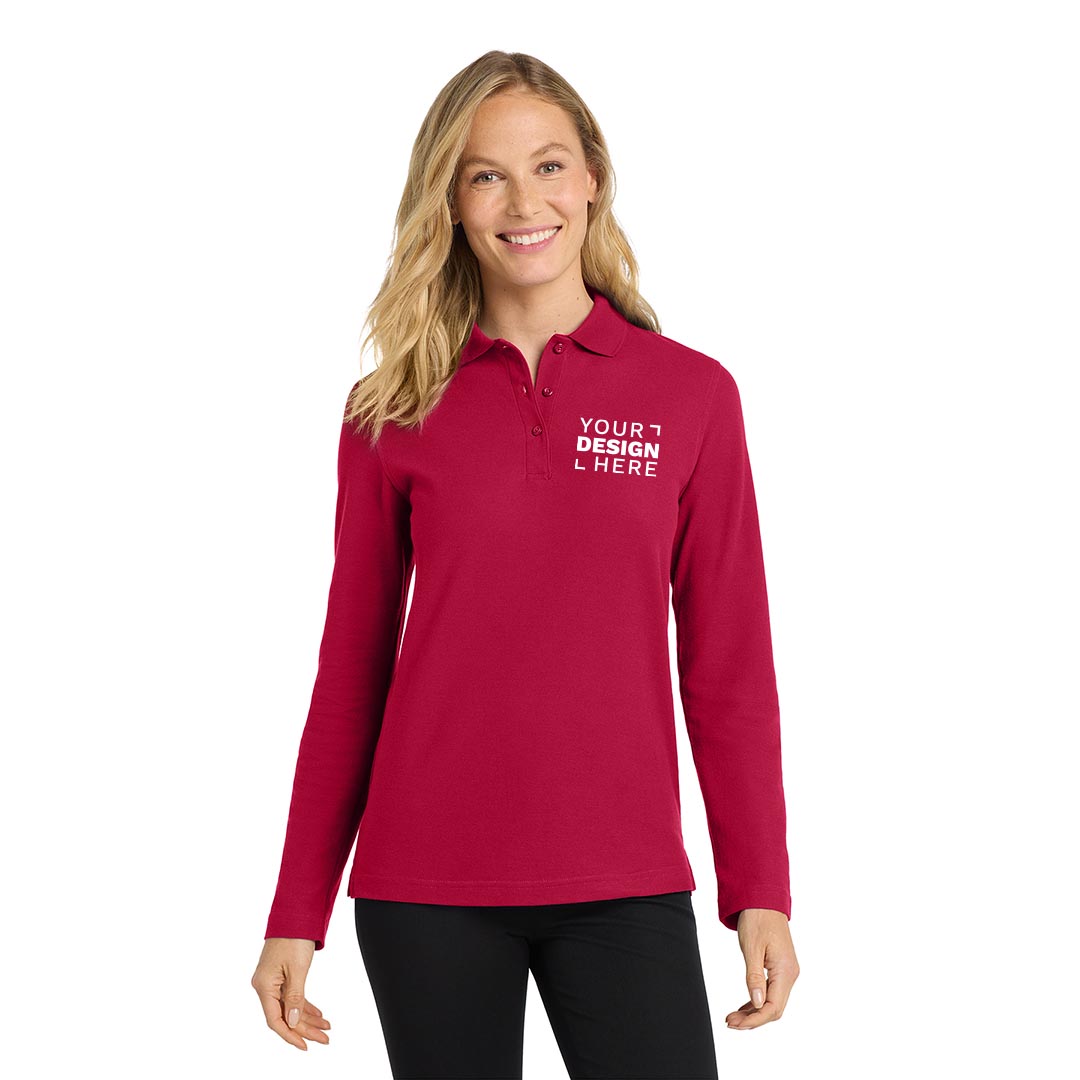 Port Authority Ladies  Long Sleeve Silk Touch Polo – Screenprinted – Customizable