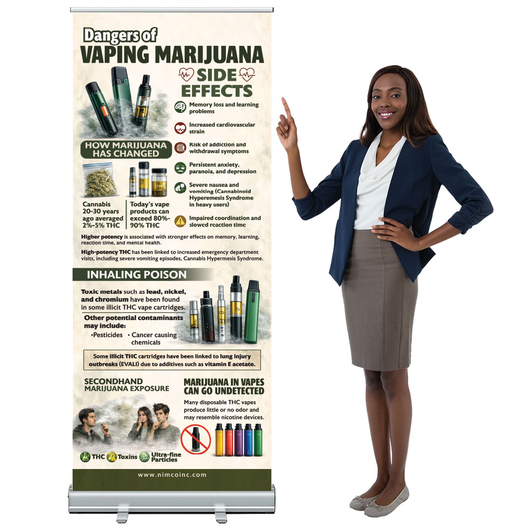 Dangers Of Vaping Marijuana Retractable Banner (33.5″ x 79″) Dangers Of Vaping Marijuana Retractable Banner (33.5″ x 79″)
