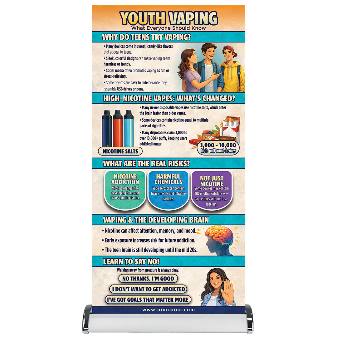 Tabletop Youth Vaping Prevention Banner – Disposable Vape Awareness Display (15.75” x 32.125”)