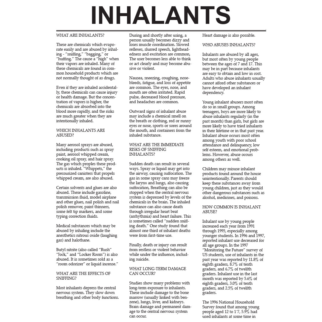 Inhalants – Drug Fact Sheets (Sold in Sets of 50)