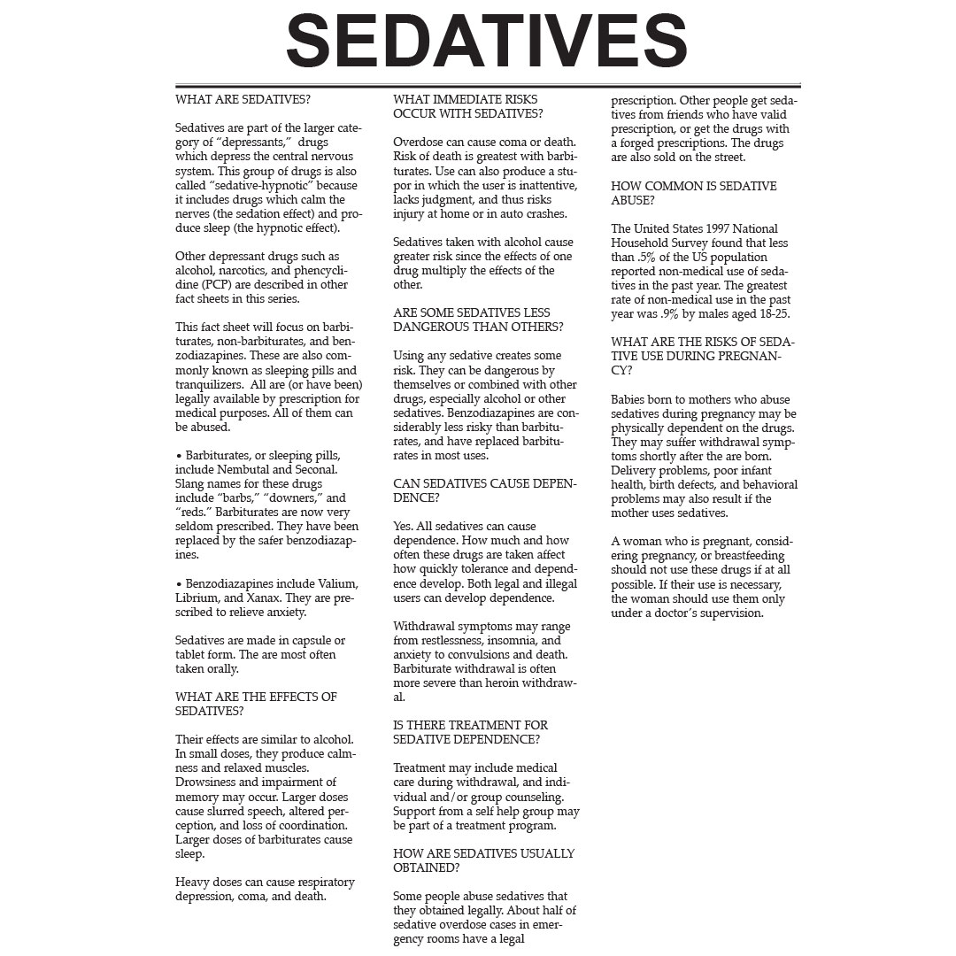 Sedatives – Drug Fact Sheets (Sold in Sets of 50)