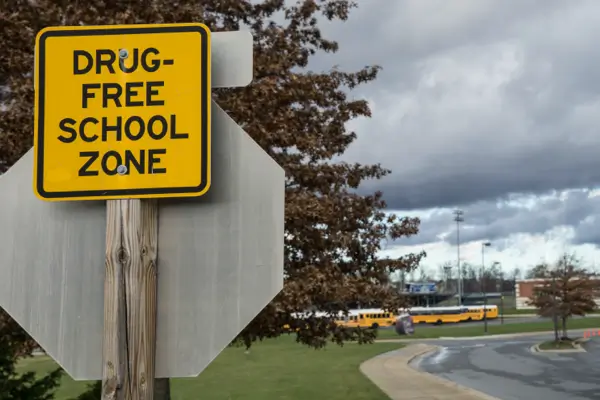 Drug-free school zone sign outside school