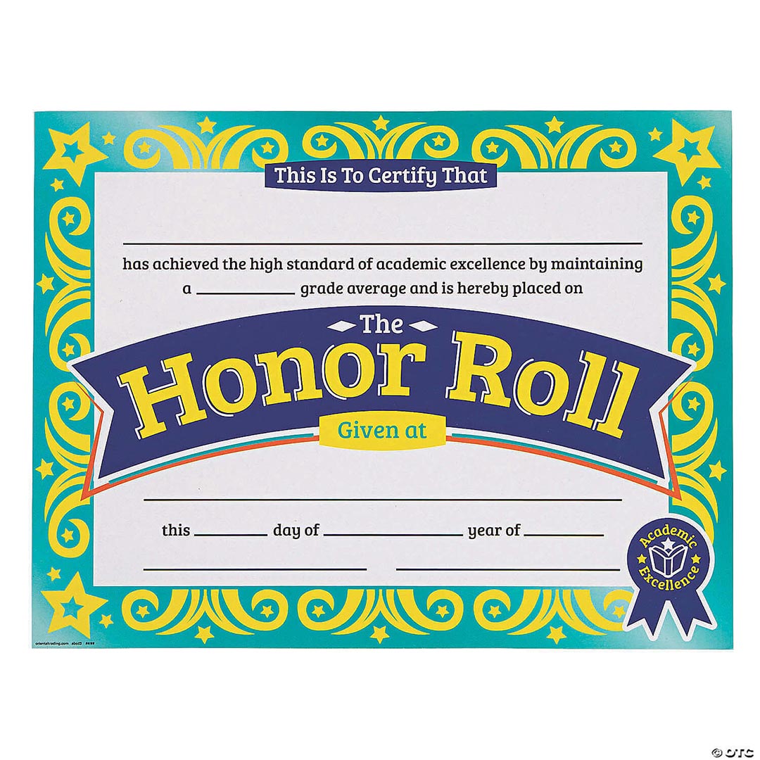 Certificates: Honor Roll – Set of 180