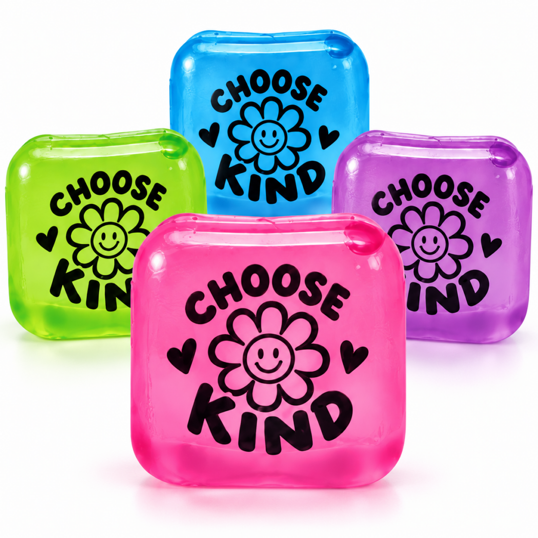 Choose Kind squishy fidget cubes in assorted colors