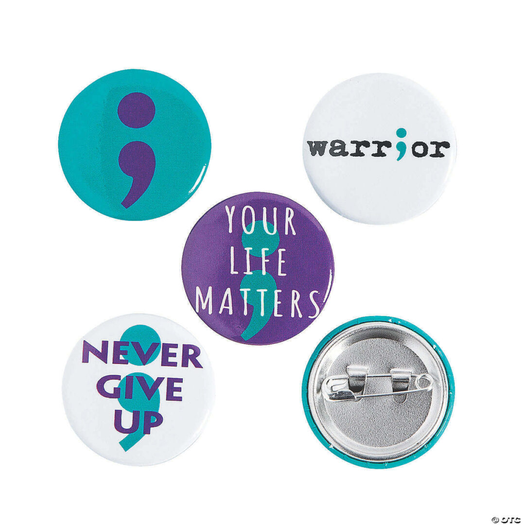 Mental Health Awareness Semicolon Mini Buttons – Set of 48